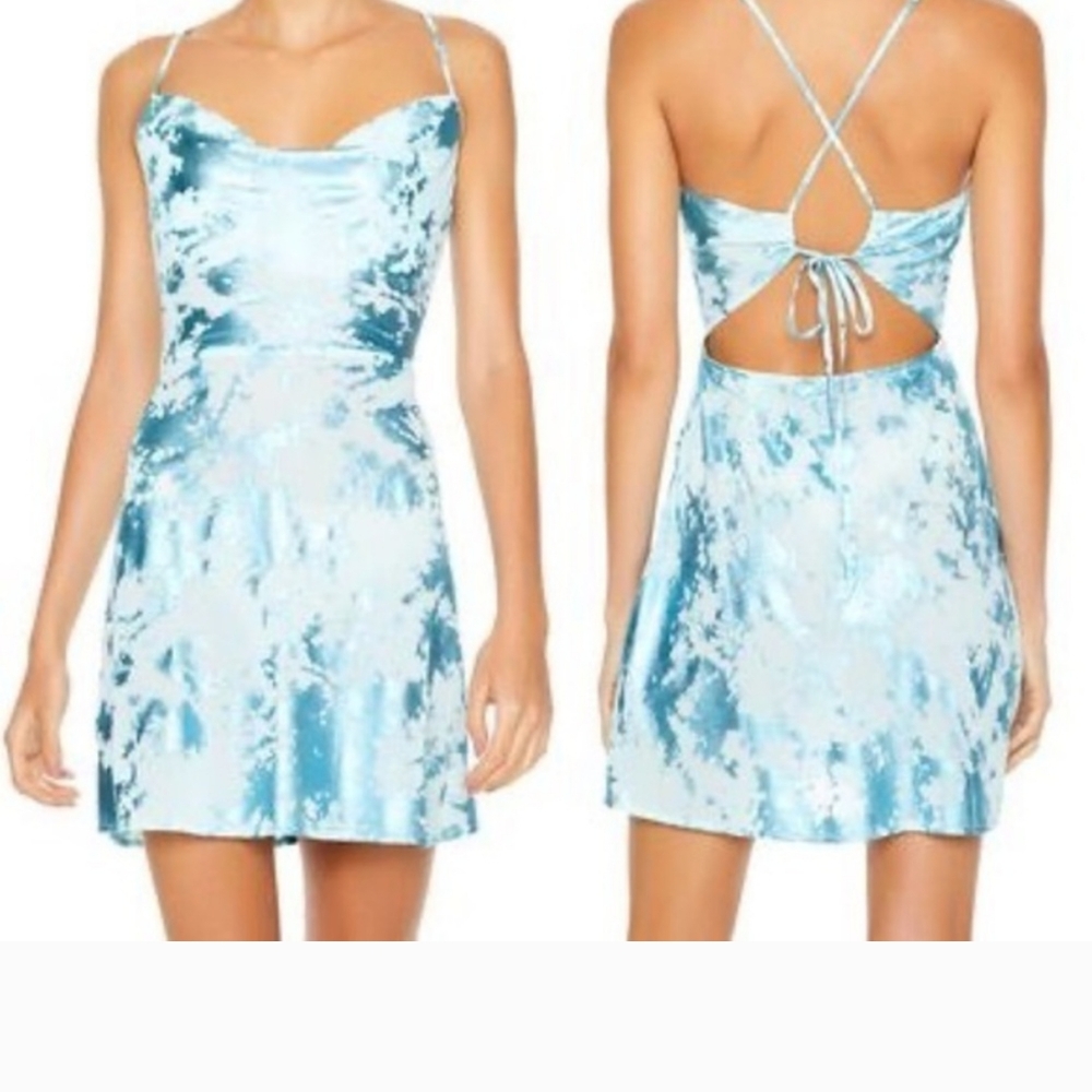 Elegant Blue Tie-Dye Spaghetti Strap Dress